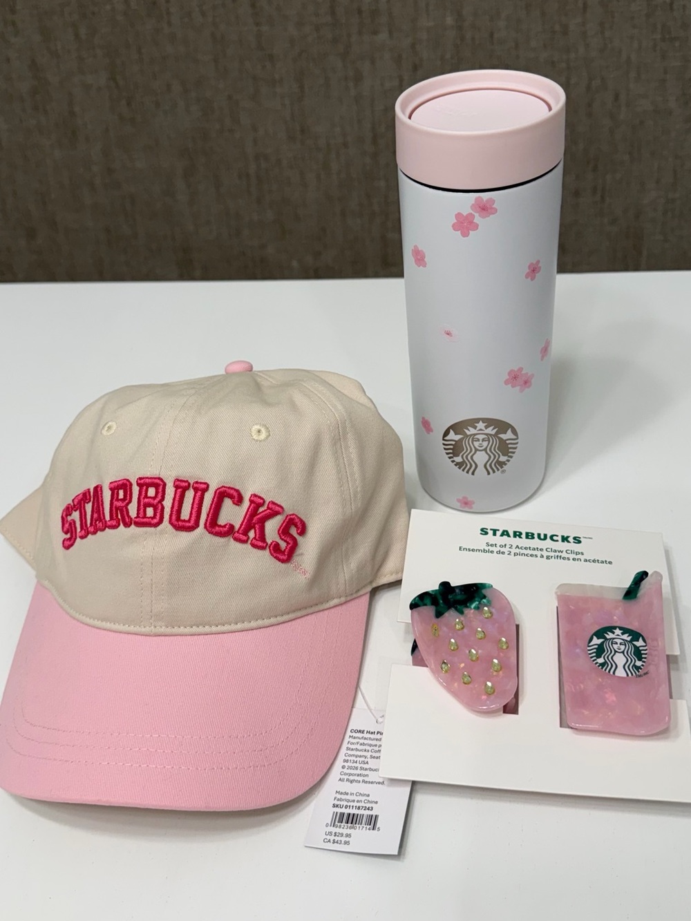 Starbucks cap, Tumbler and Hair Clips